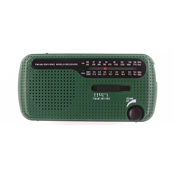 RYI Aurinkokennokäyttöinen hätäradiovastaanotin käsikammella AM FM sääradio, SOS, 3 tilaa, lukuvalo HT-555SW vihreä
