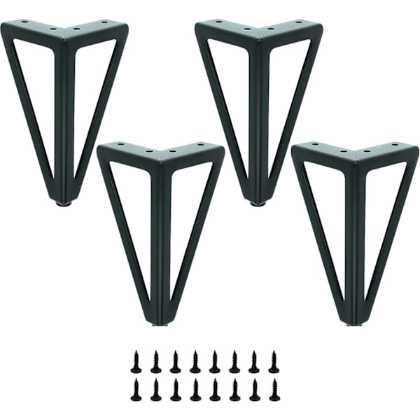 Set med 4 svarta metallbordben - Utbytbara möbelben - för soffbord/TV/soffa/säng och andra möbelben - med skruvar. (15 cm)