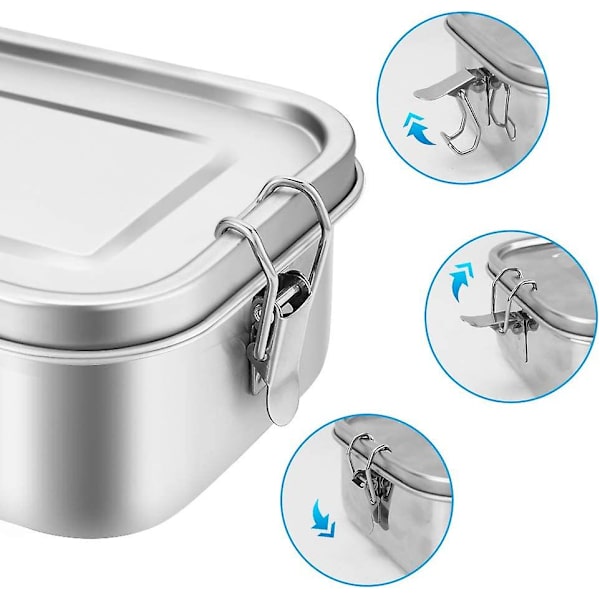 Lunchbox i Rostfritt Stål, 1400ml Lunchbox Rostfritt Stål Läckagesäker Bröd Rifle Snack Box Med 3 Delningsväggar, Plastfri Lunchbox Bento Box