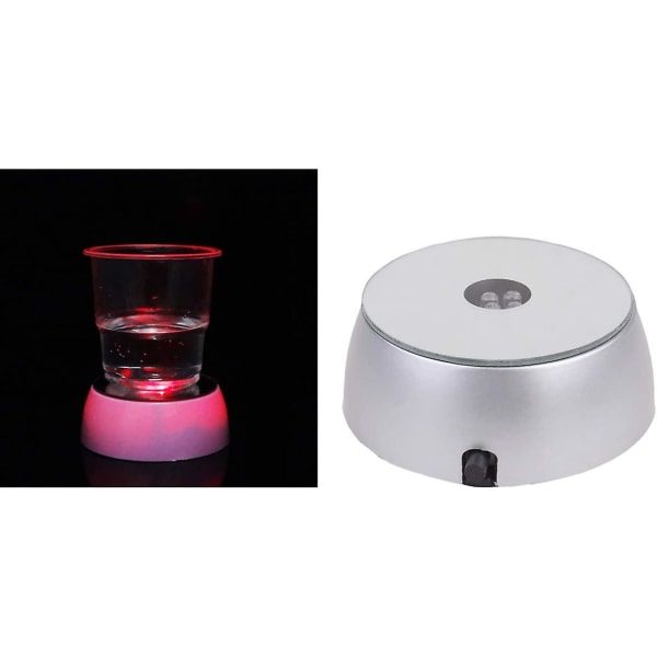 LED-displaybase for krystaller, glasskunst, fargerikt lys, krystalldisplaybase, glasskunstkrystallholder (1 stk, sølv)