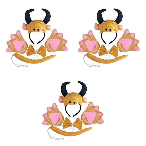 3 Set med 5 st Barn Cosplay Djurdräkter Kit Cartoon Ox Performance Huvudbonad Set Söt Stereo 3 Sets 21.5X28cm