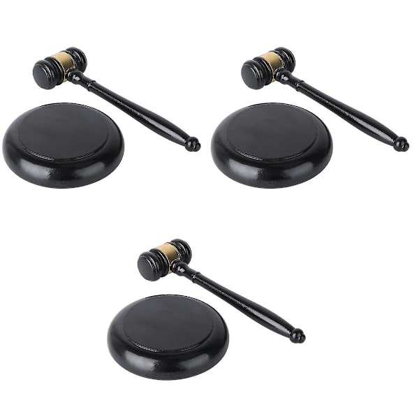 3 Sæt Træ Dommerhammer Med Base Enkel Holdbar Hammer Børns Rolleleg Legetøj Sort 3 Sæt 20X6CM 3 Sets 20X6CM