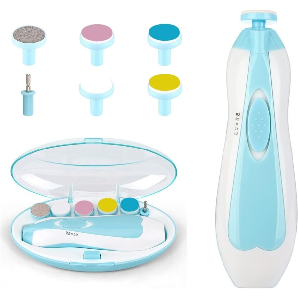Baby nagelfilsklippare Elektrisk: Baby nagelklippare Elektriskt kit Naglar Tårvård Manikyr 6-i-1 set med LED-ljus Säker för barn och vuxna