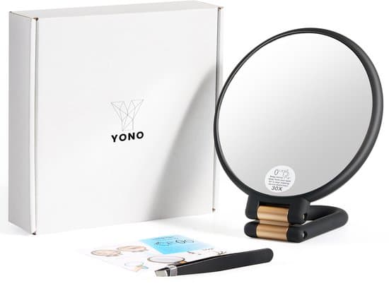 30X Forstørrende Makeup-spejl, Foldbart Dobbeltsidet Håndspejl med Pincet, 360° Roterbart Rejsespejl, Sort