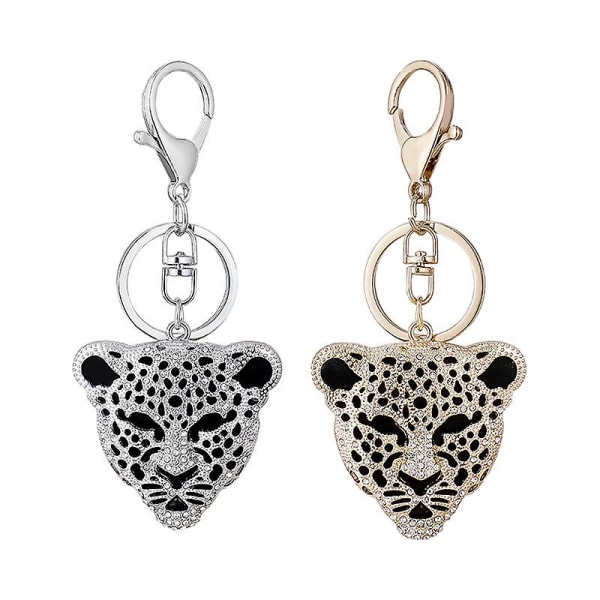 Creative Craft liten present strass print nyckelring, inlagd leopard nyckelring Bil modeaccessoarer Metall djurhänge liten gåva (2 st