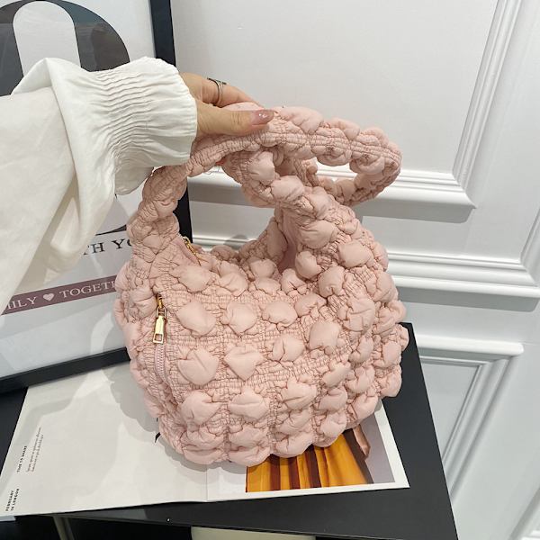 Rosa moln bubbla armhåla veckad axel enkel clutch väska för resor
