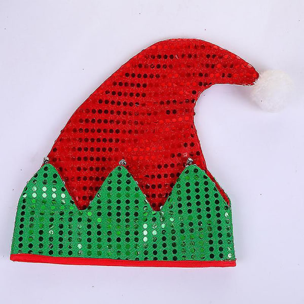 Julealvehatt Rød grønn paljetter Alvehette Cosplay Alvehodeplagg Halloween dvergkostymegave til voksne barn (1 stk assortert farge)