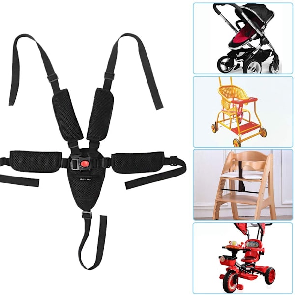Universal 5-punktssele for babystol, justerbar sikkerhetssele for høystol, barnevogn, trygg beskyttelse for barn