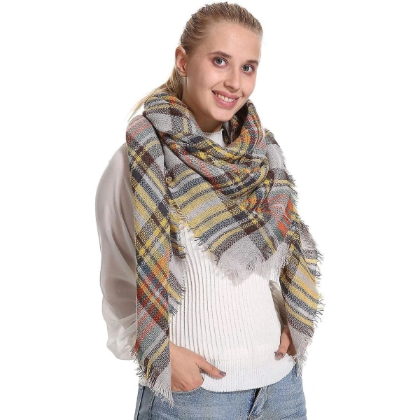 Plaid Tæppe-Sjal Vinter Efterår Sjal Til Kvinder, Varmt Blødt Chunky Oversized Tartan Sjal Wraps Sjal Beige Beige