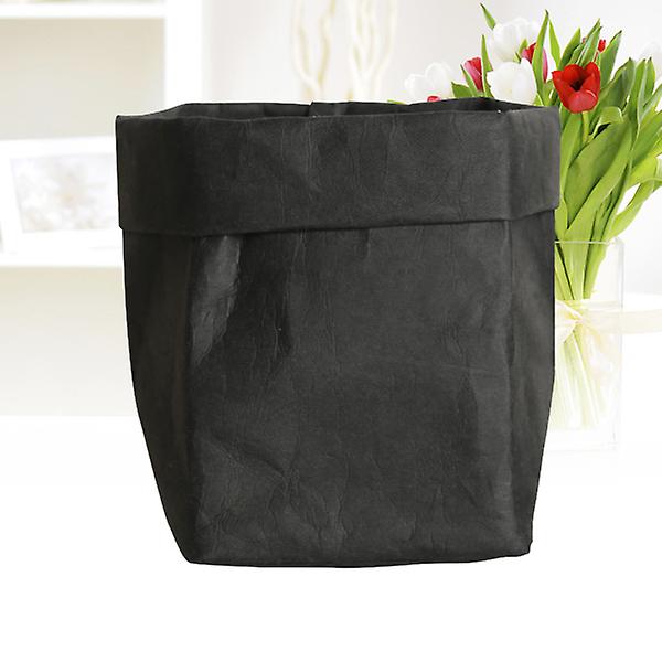 Tvättbar Kraftpappersbehållare Återanvändbar papperspåse Organizer Blomkruka Planteringspåsar Cover för dekoration Black L