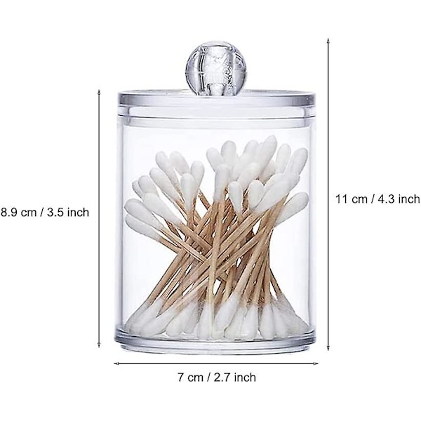 2 stycken bomullsdispenser, förvaringslådor för tops, förvaringslåda för tops, rund, transparent, med lock, för kosmetika, bomullsbollar, tops