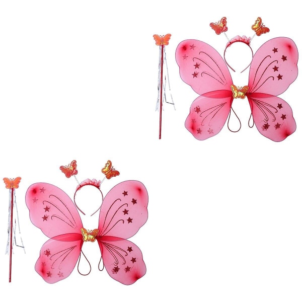 6 st Girl's Costume Set Vingar med pannband och Fairy Kids Performance Party Kostym (ljusröd, 6 pcs