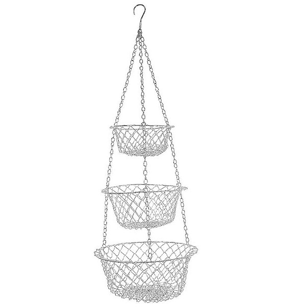Kök Hängande Fruktkorg 3-vånings Hängande Fruktkorg Tungt Arbetsstål Hängande Korg Silver 76x28cm Silver 76x28cm