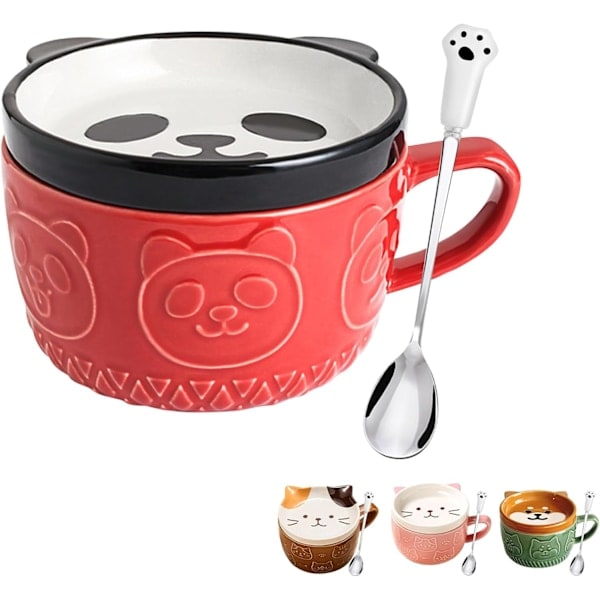 /Ryi/Sød Kawaii Pink Kat Kaffekop med Låg, Gave til Piger, Nyhed Dyr Kaffe Keramisk Tekop Desserttallerken Sæt (panda)