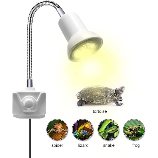 Reptilvarmelampe med klemme, med 2 UVA+UVB fuldspektrum E27 pærer, 25W base, 360 graders drejelig klemme akvarielampe til amfibier, skildpadder, firben, C
