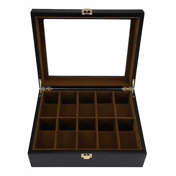 10 Ruts Trä Klocka Box Smycken Display Förvaring Organizer