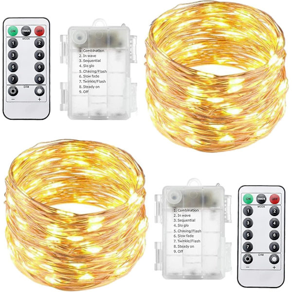2 Pak Batteridrevne LED-Lysstreng Med Fjernbetjening, 4,5 Meter, 8 Tilstande, 50 LED'er, Vandafvisende Ledning, Stjernelys, Blinkende Ildfluer Til Terrasse,