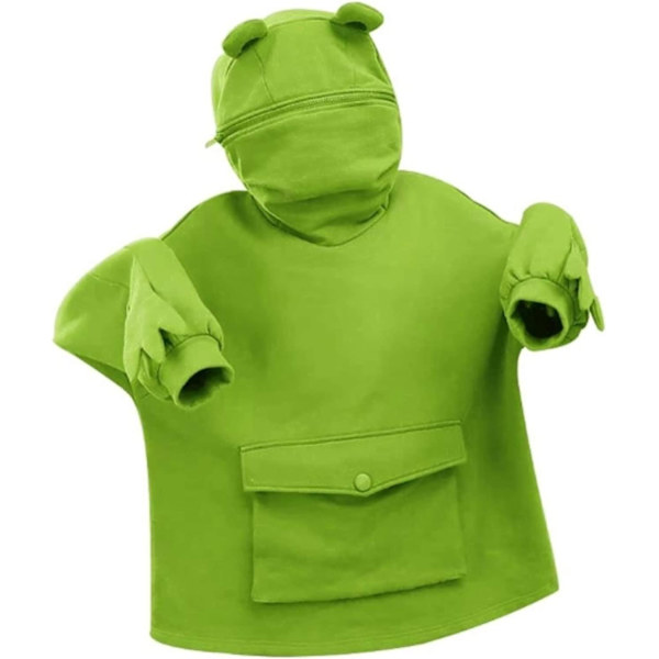 Koselig froskehettegenser med glidelås for kvinner/jenter - Stor lomme foran - Lys grønn Large Light Green