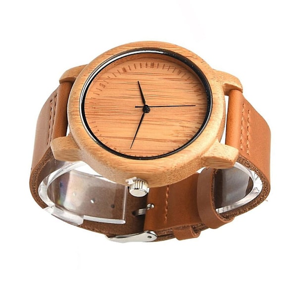 Mænds Håndlavet Casual Fashionabel Ægte Læderrem Bambus Kvartsbevægelse Analog Træur Armbåndsur 25.7*4.5cm 25.7*4.5cm