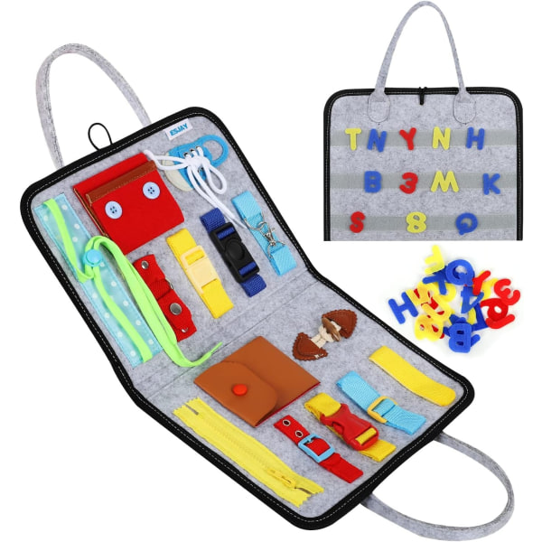 Toddler Busy Board, Sensory Board för finmotorik, Montessori-leksaker Toddler för resor, bil (grå)
