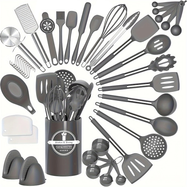 43-delars silikon köksredskapsset hemkök hög temperatur non-stick matlagningsverktyg lyxigt servis set köksredskap_xrzi Grey Standard