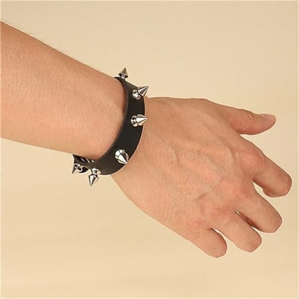Armbånd Sort lædernitte Punk Armbånd Manchet Wrap Armbånd Trykknap Metal Armbånd til Mænd Kvinder