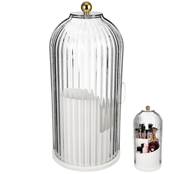 Makeup Pensel Opbevaringsboks 360 Graders Roterende Kosmetik Organizer Med Transparent Dæk Til Bordplade White