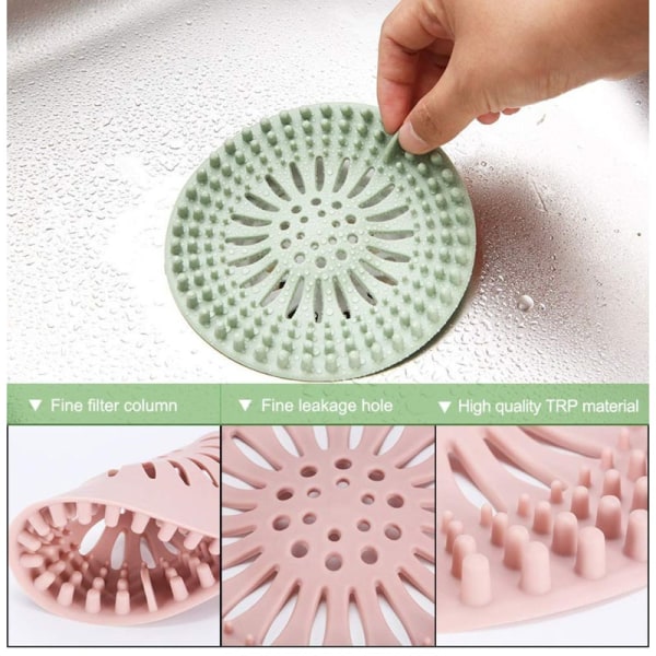 Hair Catcher Dusj avløpsdeksler Beskytter Slitesterk silikon badekar Hårstopper Enkel å installere og rengjøre 5 Pack