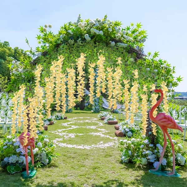 Champagnepakke med 12 Kunstige Wisteria Rattan Falske Wisteria Hængende Blomsterkrans Silke Wisteria Blomst til Hjemmedekoration