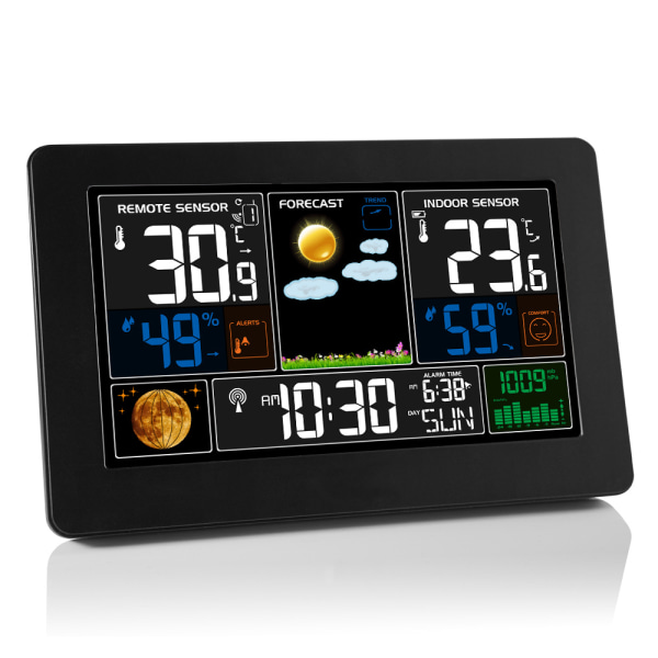 Väderstation inomhus utomhustermometer Trådlös färgskärm Digital temperaturfuktighetsmätare, vädertermometerprognosstation