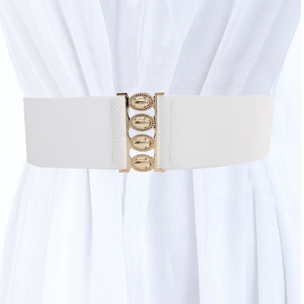 Brett Elastiskt Midjeband med Stretch och Retro Spänne - Vit White