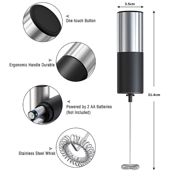 Elektrisk batteridrevet skumprodusent for kaffe, holdbar minidrikkmikser, matvarekvalitetsmateriale, sølv + svart