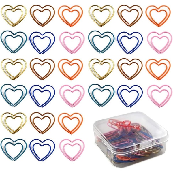 100 stk kærlighed hjerteformede papirclips Metal søde papirclips Studerende bogmærker til studerende, børn, lærere Tilfældig farve