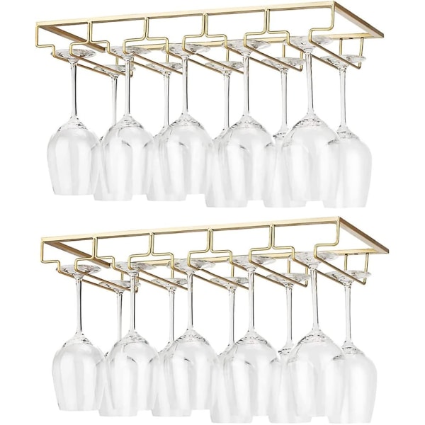 2-pack 5-rads Hängande Glasställ i Metall för Vinglas Under Skåp, Guld