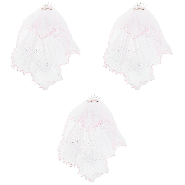 3 stk. Pink Børne Slør Krone Slør Cosplay Rhinestone Krone Slør Hår Tilbehør Fødselsdag Foto Props G 3pcs 50X15CM