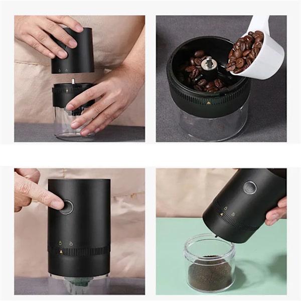 Elektrisk Kvern for Kaffe, Hjemmekvern for Bønner, Keramisk Kjerne, USB-Lading, Keramisk Kjerne (Svart)