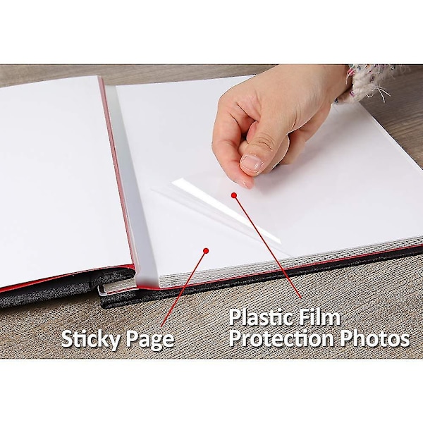 Stort Fotoalbum Selvklæbende Til Billeder Magnetisk Scrapbog Album DIY 40 Blanke Sider Sort Black