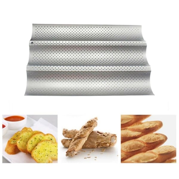 Baguette Bageform med Non-Stick Belægning - 3 Sporer Rustfrit Stål