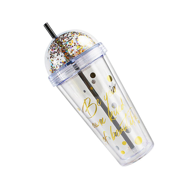 1 st 420ml Sekvensprydd Flaska med prickmönster Dubbelväggig Isolerad Transparent Vattenkopp Sugrör KoppDots21X9.5CM Dots 21X9.5CM