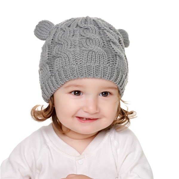 Baby och handskar, Baby Girl Pojke Hatt Handskar Set Vinterstickade mössor Baby Newborn Hattar för Baby 0-2 månader (L; Grå)