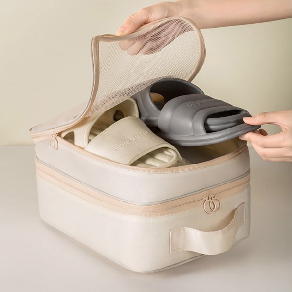 Rejseskotaske med plads til 3 par sko, skoopbevaringspose til rejser og hverdagsbrug, rejsekuffert, skoarrangør, beige, (beige-L), 1Pack-L, Tr