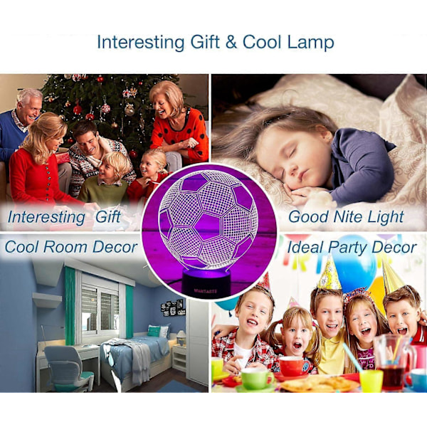 3D Fotball Lampe Gaver til Gutter Jenter Rom, Nattlys Leker Nattbordsdekor Gaver til Barn Baby, 7 Farger Endrende Nattlys med Smart Kontr