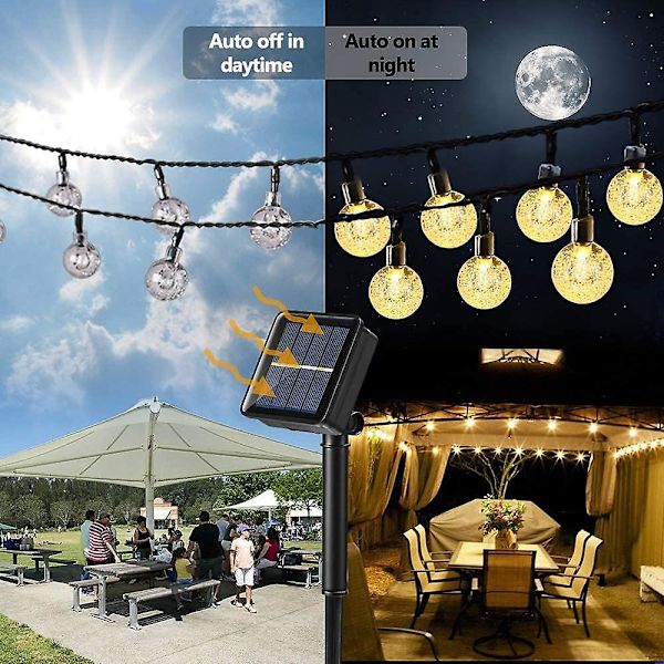 Aurinkovoimalla toimivat ulkokäyttöön tarkoitetut tonttuvalot, Brizlabs 13,8 m 60 LED-aurinkopallovaloketju 8 tilaa vedenkestävä sisä- ja ulkokäyttöön puutarhaan, terassille, jouluun, häihin