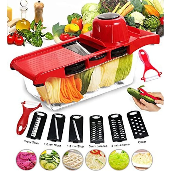 Multifunktion grönsaksskärare 1 behållare 6 blad och handstycke, grönsaksskärare Grönsaksskärare Frukt- och ostskärare rivjärn för skivning