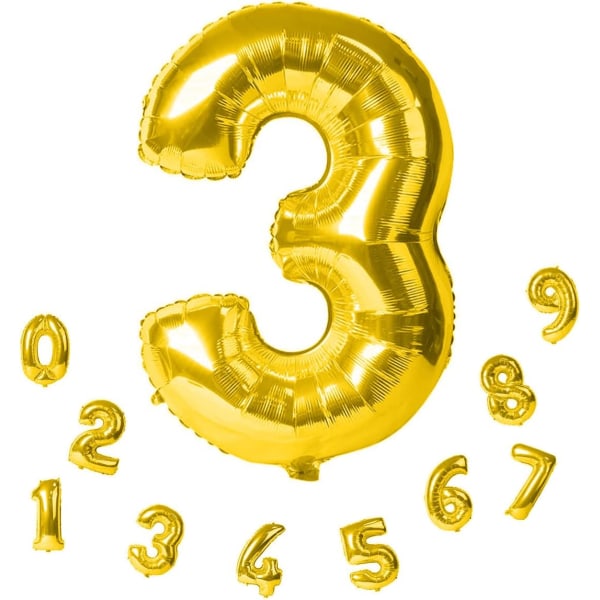 10 stykker 0-9 tal balloner sæt, fødselsdags fest balloner, nummer folie ballon, fødselsdagsfest, udendørs dekoration (guld)