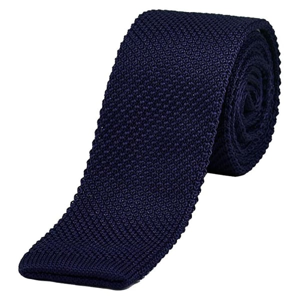 1 Pcs Knitted Fabric Tie Knit Tie Necktie Washable Narrow Jersey Solid Color Flat Tie Narrow Flat HeadNavy blue