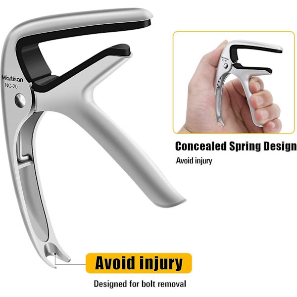 Enhånds Trigger Capo / Capo for Akustisk Gitar, Elektrisk Gitar, Western Gitar, Konsertgitar, Bass, Ukulele, Sølv