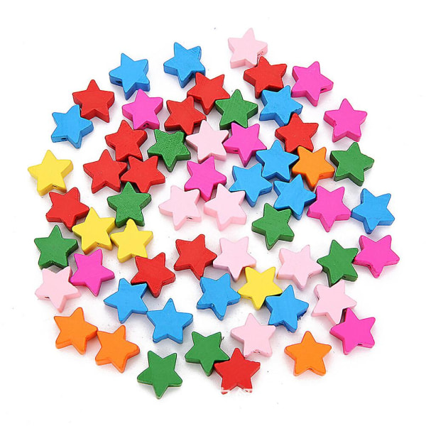 100 st pedagogiska leksaker för barn Träpärlor Flerfärgad tecknad femuddig stjärna handgjorda smycke