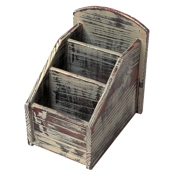 Rustik 3-Slots Brændt Træ Fjernbetjeningsskab/Media Organizer, Opbevaringsshelf