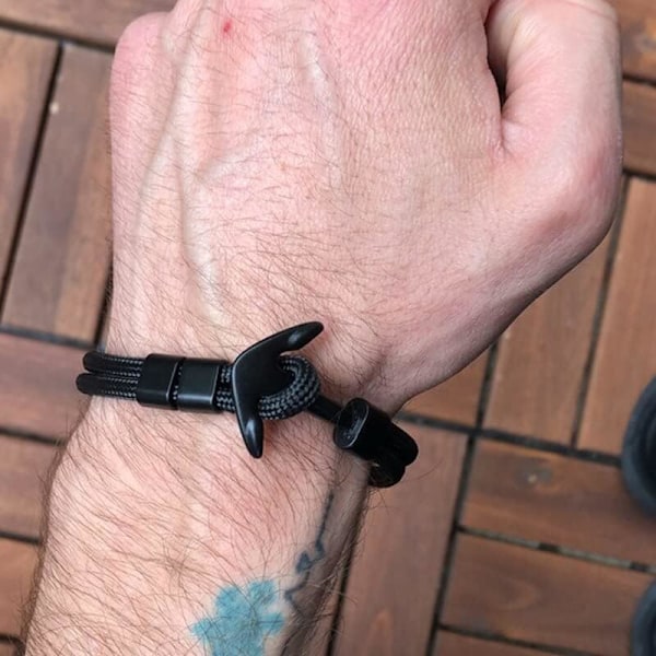 Klassiskt armband för män, svart rep med ankare, modeaccessoar, smycke, present